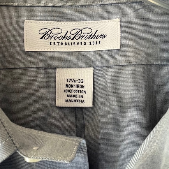 BROOKS BROTHERS Sz 17.5 / 33 Non Iron Friday Shirt Poplin Cotton Light Blue - Picture 2 of 7